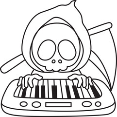 Illustration of cute skull ghost icon.
Funny skull ghost in activities stickers.
Angel of death cute elements.