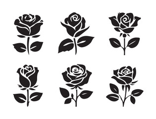 Set of Black Rose Illustrations – Decorative Floral Vector Icons