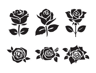 Set of Black Rose Illustrations – Decorative Floral Vector Icons