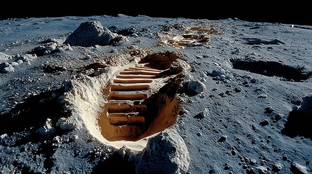 Astronauta??s footprint on lunar surface during space mission - Powered by Adobe