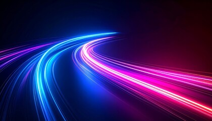 Neon light trails on a curved path