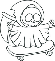Illustration of cute skull ghost icon.
Funny skull ghost in activities stickers.
Angel of death cute elements.