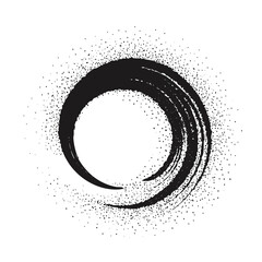 Bold ink brush stroke circle with textured splatter effect for modern design projects