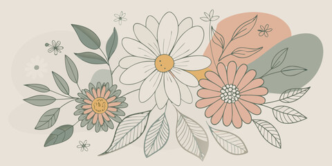 Elegant Floral Illustration with Muted Colors and Organic Shapes for a Calming and Natural Aesthetic Design Element