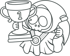 Illustration of cute skull ghost icon.
Funny skull ghost in activities stickers.
Angel of death cute elements.