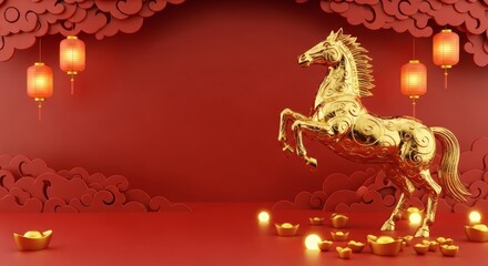 Fototapeta premium Golden Horse Decoration for Chinese New Year Celebration