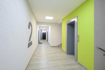 bright hallway with a large 