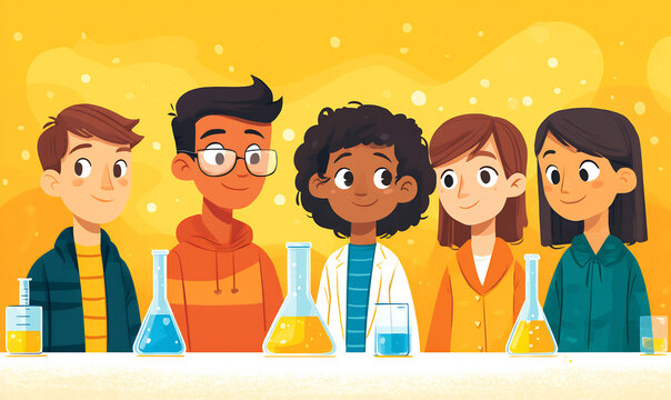 Diverse students at science fair with projects