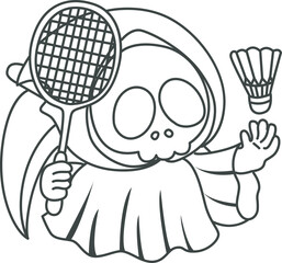 Obraz premium Illustration of cute skull ghost icon. Funny skull ghost in activities stickers. Angel of death cute elements.