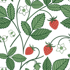 seamless pattern with leaves and strawberries  