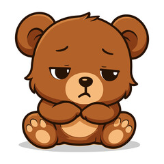 Cartoon brown bear sits sadly illustrations