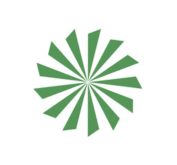 Obraz premium Green radial burst icon with symmetrical triangular spokes. Abstract sunburst-style shape for energy effects, graphic overlays, and attention elements.
