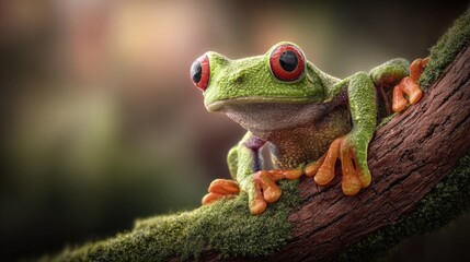 Obraz premium Close-up of a vibrant green tree frog.