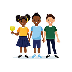 Three diverse happy children holding hands, symbolizing friendship, unity, and childhood joy