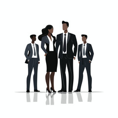 Confident diverse business team stands together showcasing professional unity and success in modern corporate attire