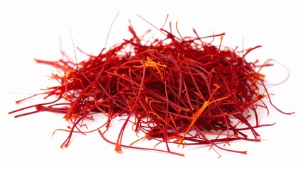 Fototapeta premium Deep red and orange saffron threads in a tangled pile—evoking luxury, aroma, and the artisanal beauty of the world’s most precious spice.
