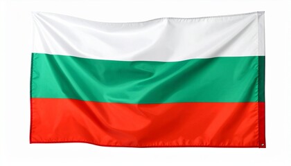 Obraz premium Bulgarian national flag with horizontal stripes—white atop green and red—fluttering from a flagpole, symbolizing unity, heritage, and vibrant national identity.