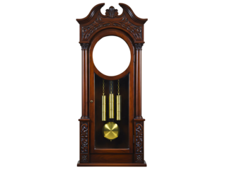 Antique grandfather clock with ornate wooden casing isolated on transparent background