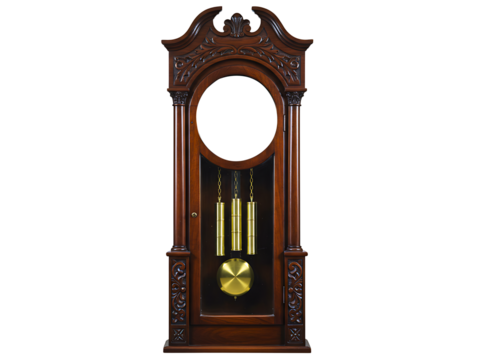 Antique grandfather clock with ornate wooden casing isolated on transparent background