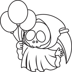 Illustration of cute skull ghost icon.
Funny skull ghost in activities stickers.
Angel of death cute elements.