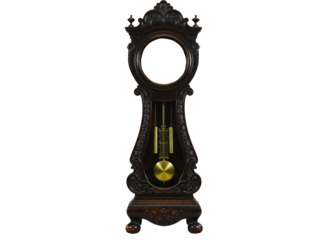 Antique grandfather clock with ornate wooden casing isolated on transparent background