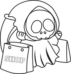 Illustration of cute skull ghost icon.
Funny skull ghost in activities stickers.
Angel of death cute elements.