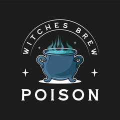 poison of witches logo vector color illustration template icon graphic design . witch equipment sign and symbol for fantasy story or company with black backgrounds