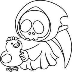 Illustration of cute skull ghost icon.
Funny skull ghost in activities stickers.
Angel of death cute elements.