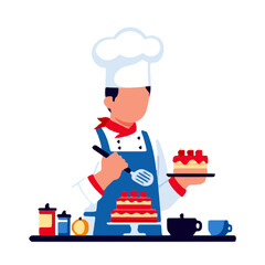 vector illustration of a chef making a cake
