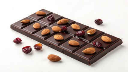Dark chocolate bar with almonds and cranberries delicious dessert sweet treat confectionery food photography