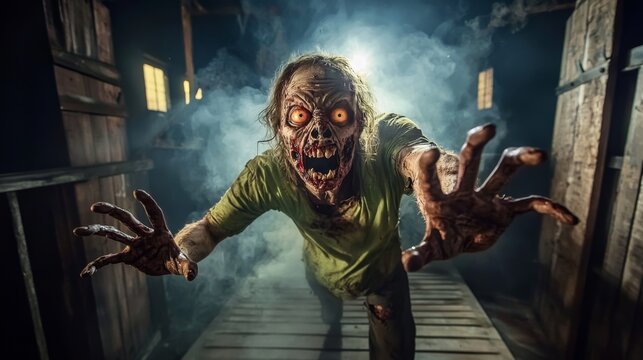 An eerie undead figure lurks towards the lens in a spine-tingling moment.