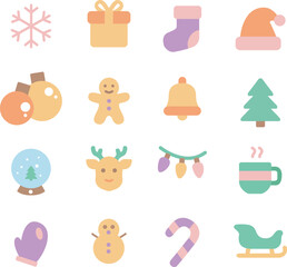 Fototapeta premium Christmas decorative icon pack with funny ginger bread, candy and gift boxes and many others