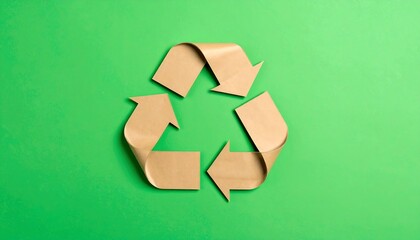 Brown paper recycling symbol on green background