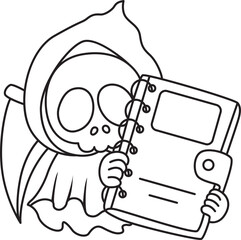 Illustration of cute skull ghost icon.
Funny skull ghost in activities stickers.
Angel of death cute elements.