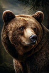 Fototapeta premium Cute wild brown bear captured in its natural habitat.