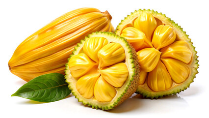 Isolated Fresh Jackfruit Pods with Juicy Texture on White Background, Generative AI
