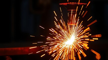 Abstract close-up of glowing sparks in metalworking, highlighting industrial energy and craftsmanship.