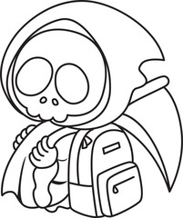 Obraz premium Illustration of cute skull ghost icon. Funny skull ghost in activities stickers. Angel of death cute elements.
