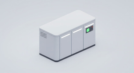 Modern server unit with green button offers sleek design for data storage and processing solutions