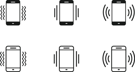 Smartphone Notification Vibration Icons – Minimal Silhouettes and outline  Depicting Mobile Alert States.