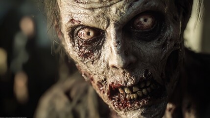 Pale-skinned zombie with a haunting glare.