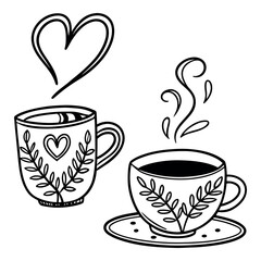Minimalist Coffee and Tea Mug Doodle Set – Black & White Vector Illustrations in EPS Format


