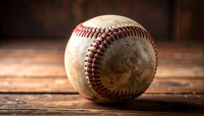 Worn baseball on rustic wood