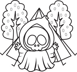 Illustration of cute skull ghost icon.
Funny skull ghost in activities stickers.
Angel of death cute elements.
