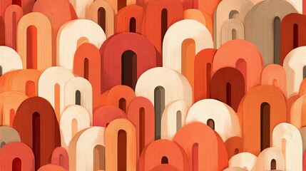 Seamless Abstract colorful patterns with arches in various shades of orange and beige.