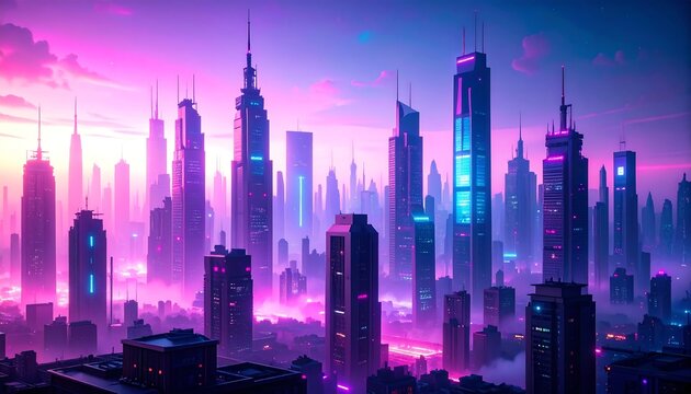 Futuristic cityscape at dawn