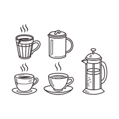 Vector Line Drawing Hot Beverage Icons – Coffee & Tea Line Art Set
A set of vector line drawing icons featuring hot beverages like coffee and tea, drawn in a clean, minimal outline style.