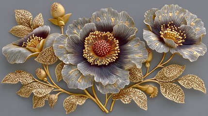 Luxurious golden floral ornament with elegant line details high resolution image