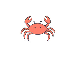 Cute coralcolored cartoon crab with raised pincers and a friendly kawaiistyle expression.