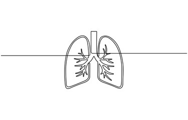 Simple continuous one line drawing of human lungs. Single line human, hand drawn and sketch style. for icons, symbols, signs or logos.
